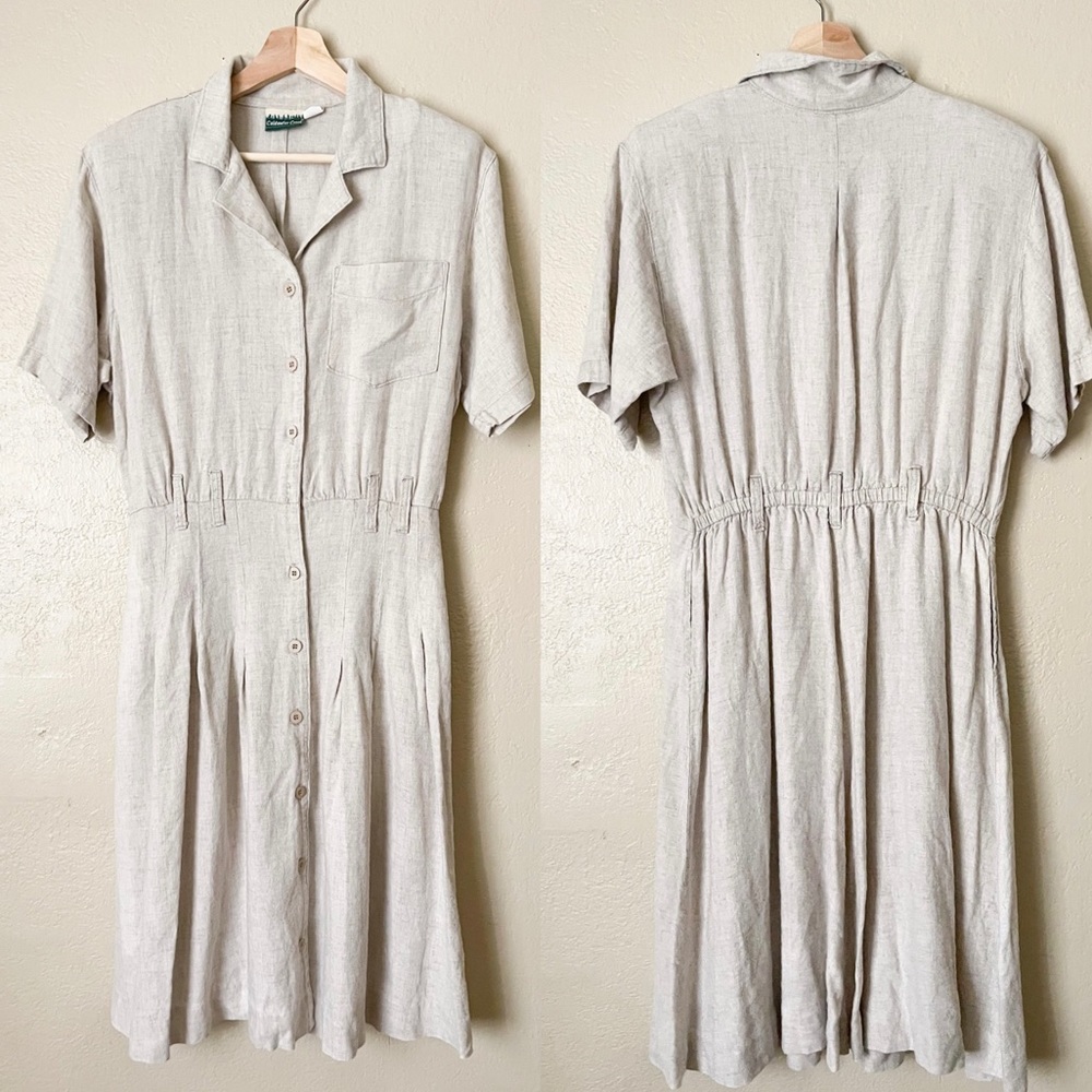 Vintage Coldwater Creek Dress Women size S/M Tan Shirt Button Aline Skirt Tunic